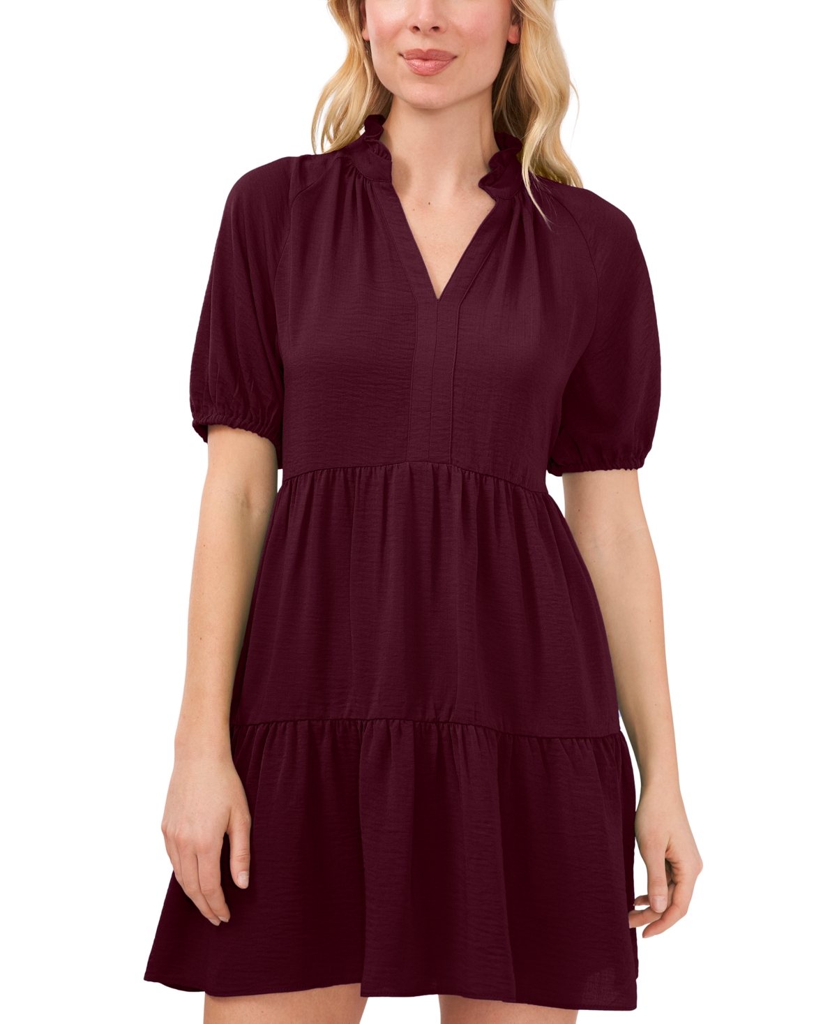 CeCe Women's Short Sleeve Tiered V-Neck Baby Doll Dress