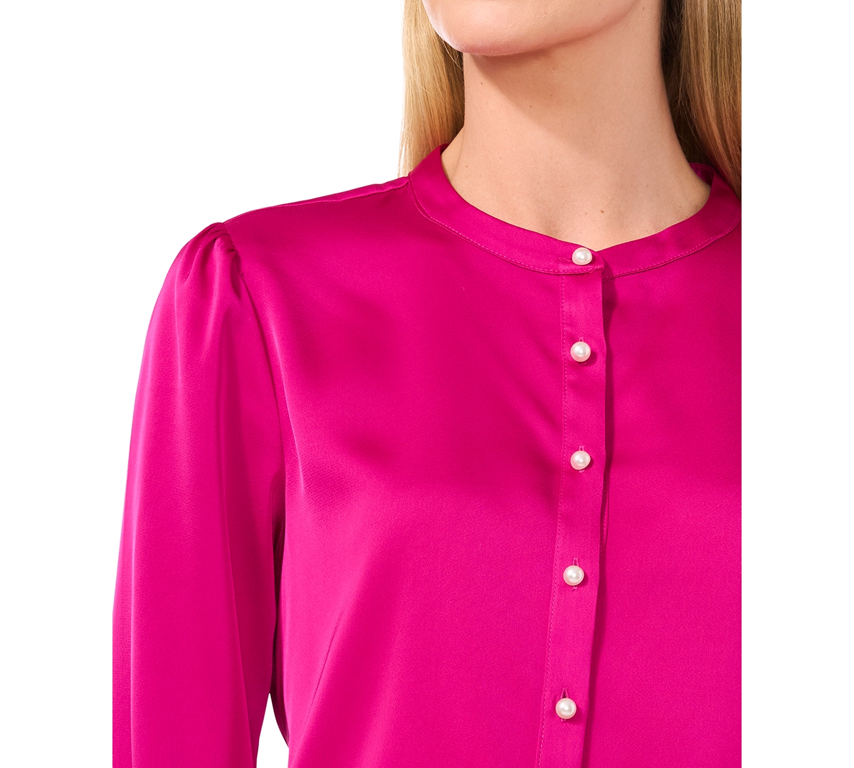 CeCe Women's Charmeuse Faux-Pearl-Button Blouse