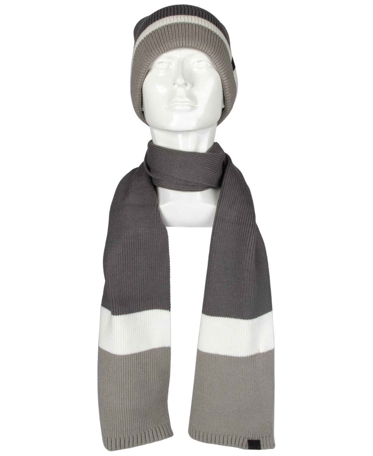 Kenneth Cole Reaction Men's Brushed Stripe Beanie & Scarf Set In Gray