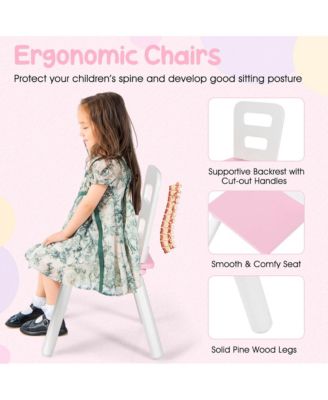 Kids Wooden Round Table & 2 Chair Set w/ Center Mesh Storage