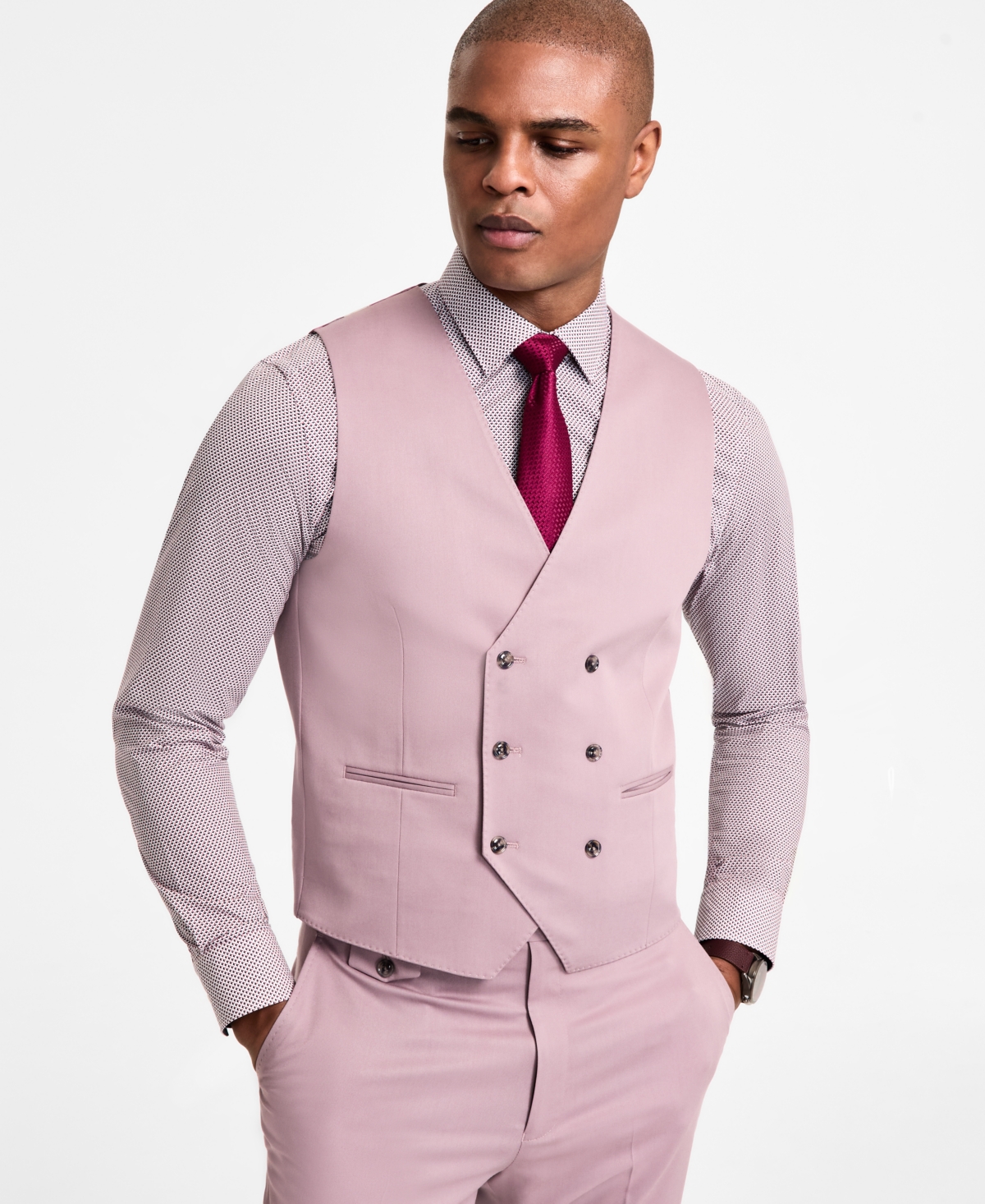 Men's Regular-Fit Suit Vest - Mauve