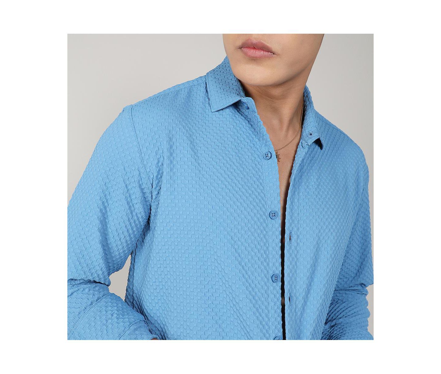 Мужская рубашка Cahoot Campus Sutra Sky Blue Textured Micro Buffalo Check, цвет: Синий — фото 2