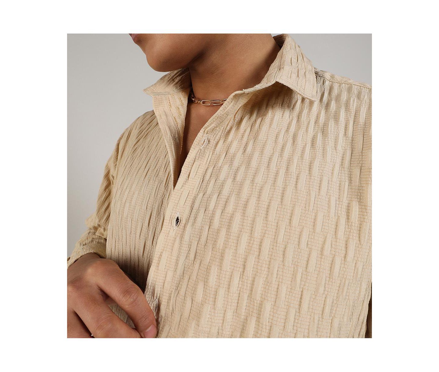 Мужская рубашка Cahoot Campus Sutra Butter Yellow Crinkled-Weave, цвет: Жёлтый — фото 3