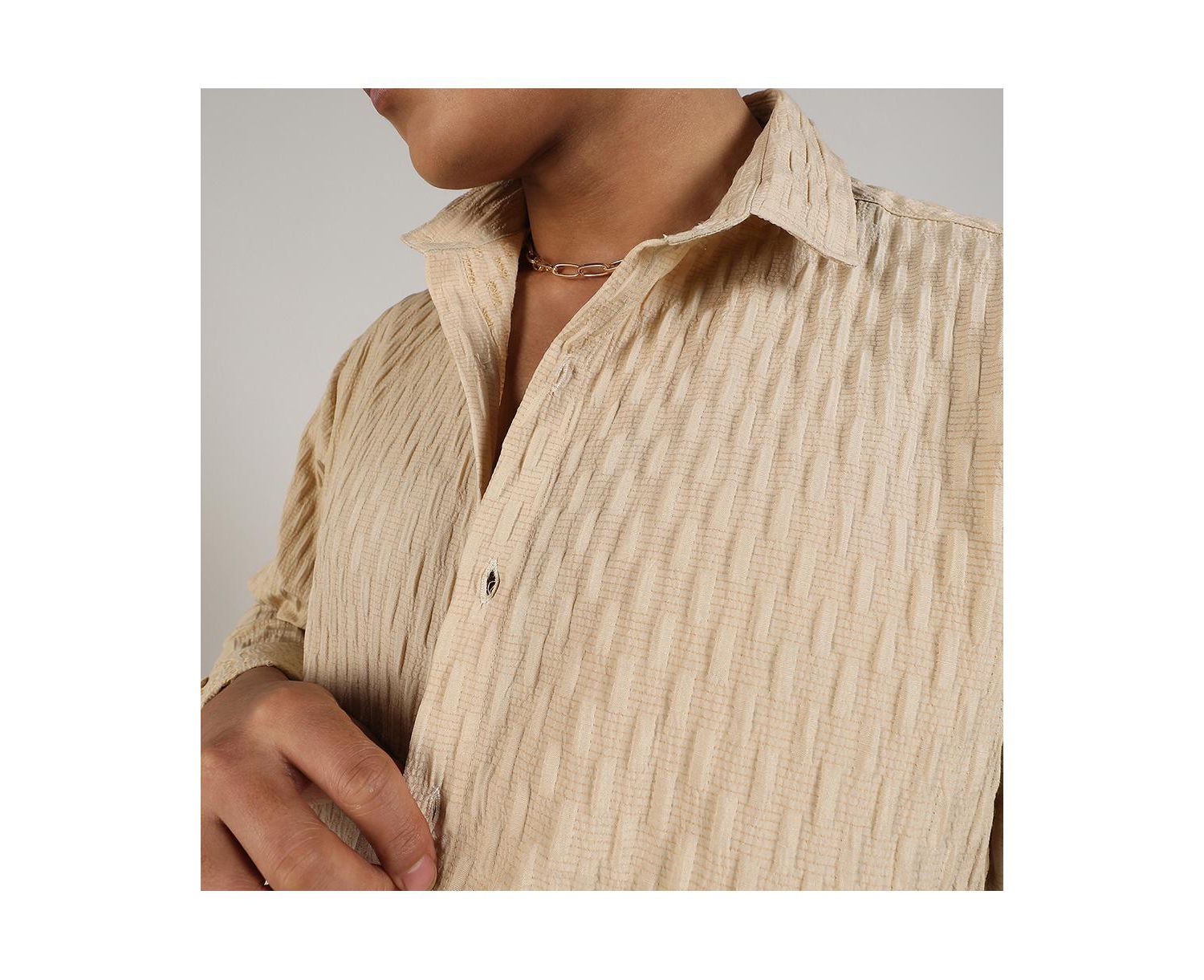 Men's Butter Yellow Crinkled-Weave Shirt