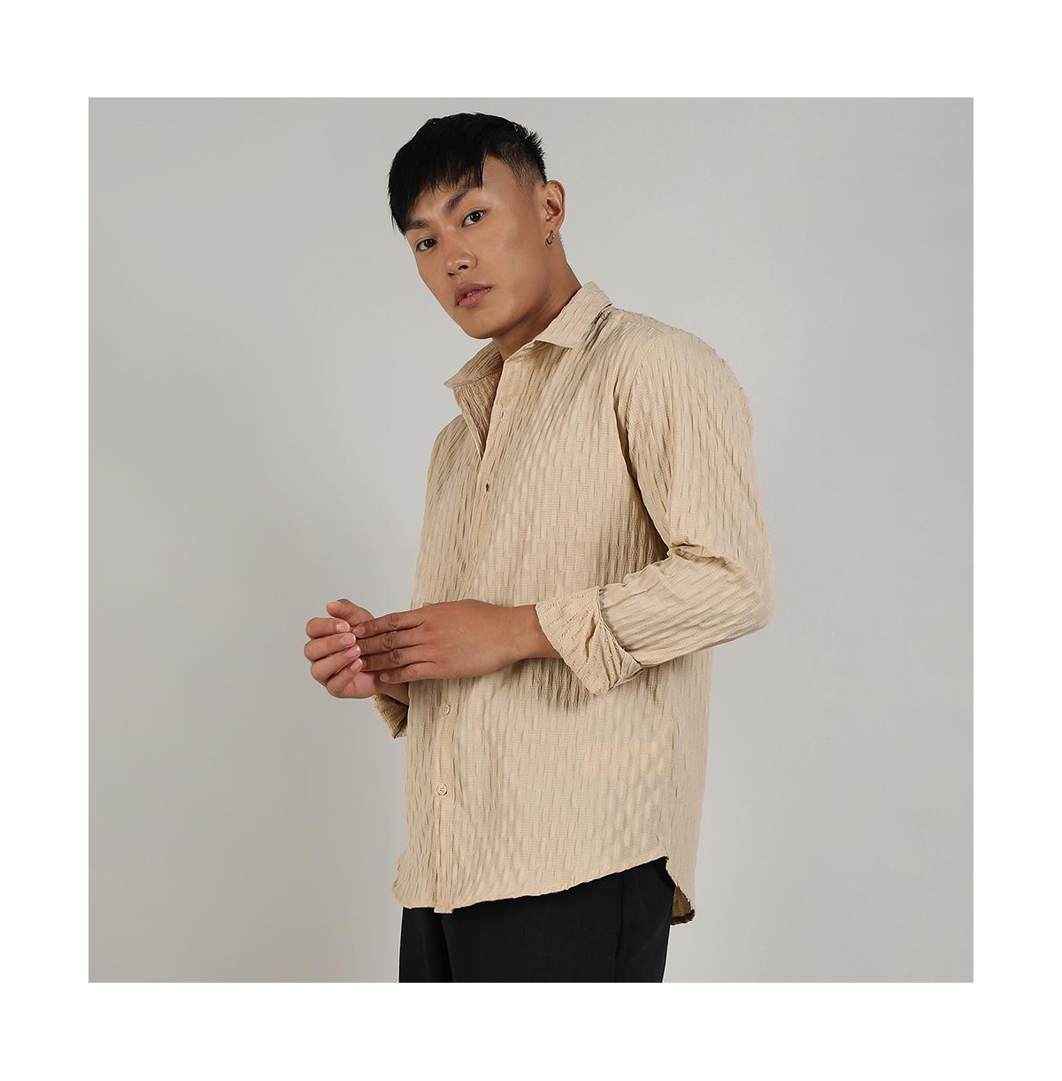 Campus Sutra Men's ButterCrinkled-Weave Shirt - Yellow