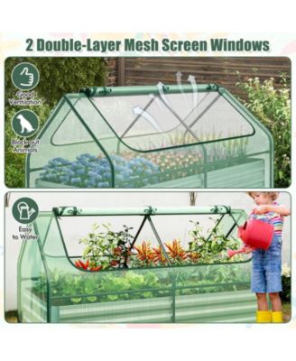 6 x 3 x 3 Feet Galvanized Raised Garden Bed with Greenhouse-Green