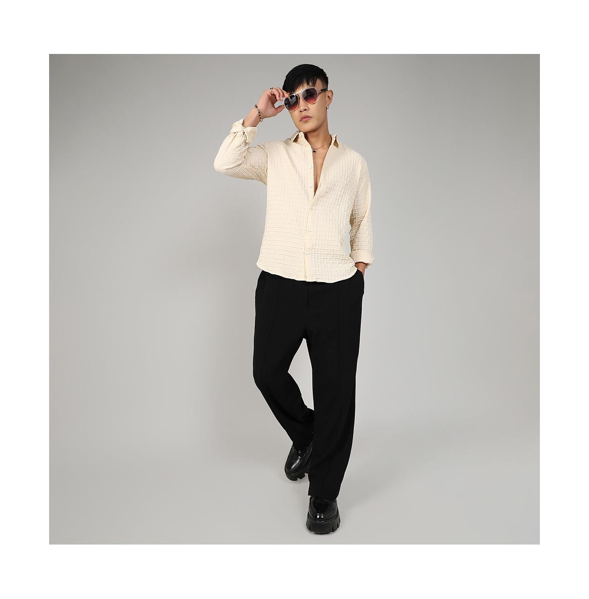 Campus Sutra Men's PaleTextured Weave Shirt - Yellow
