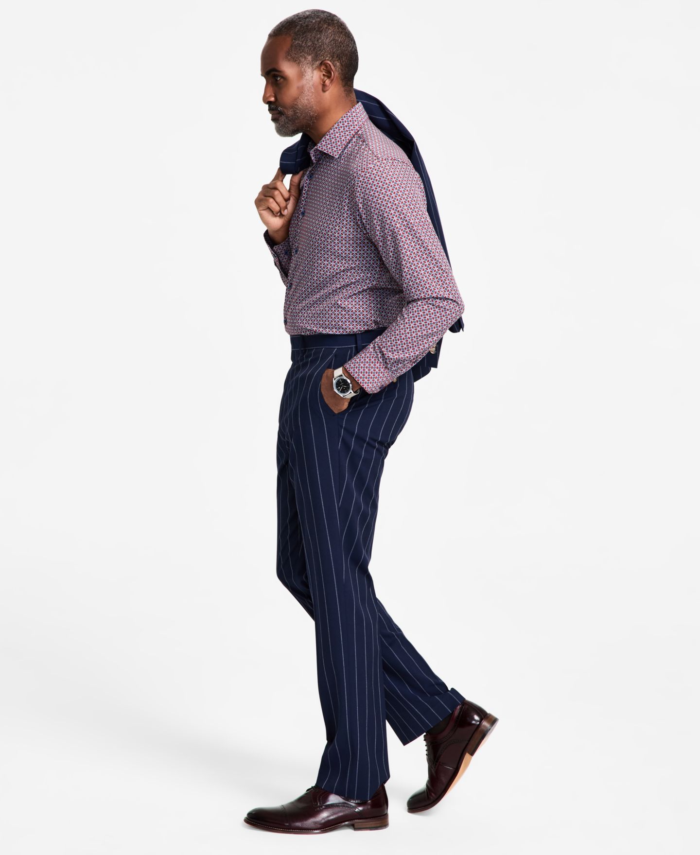 Мужские брюки Tayion Collection Regular-Fit Pinstripe Suit, цвет: Синий — фото 2