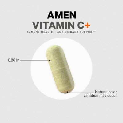 Amen Vitamin C+ Supplement with Zinc, Bioflavonoids, Quercetin, Rose HIPS, Elderberry, Non-GMO, 2 Months Supply - 120 Capsules