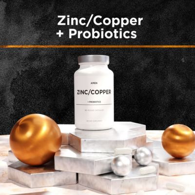 Amen Zinc & Copper Supplement + Probiotics, 3 Months Supply, One Per Day - 50 mg Zinc Picolinate Vitamin Pills - Essential Minerals Supplements – 2 Billion CFUs Probiotic – Non-GMO, 90 Capsules