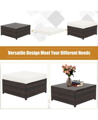 5PCS Patio Rattan Furniture Set Loveseat Sofa Ottoman Cushioned