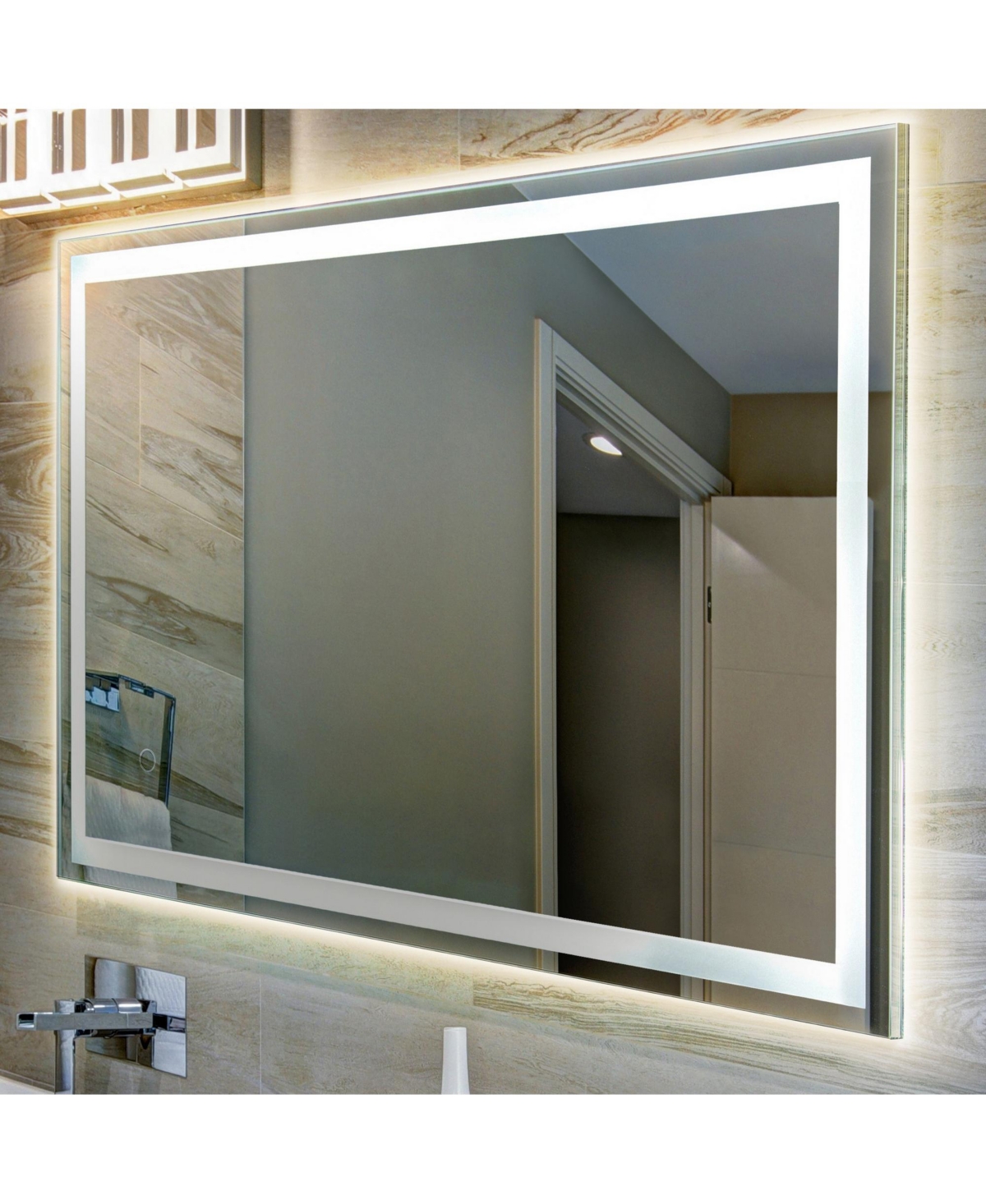 Jonathan Y Pax Rectangular Frameless Anti-Fog Aluminum Frontback Lit Tri Color Led Bathroom Vanity Mirror