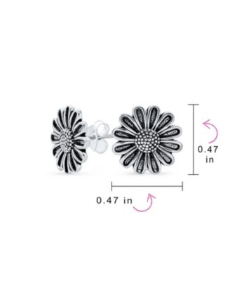 Retro Floral Garden Party Flower You are My Sunshine Sunflower Stud Earrings Oxidized Sterling Silver