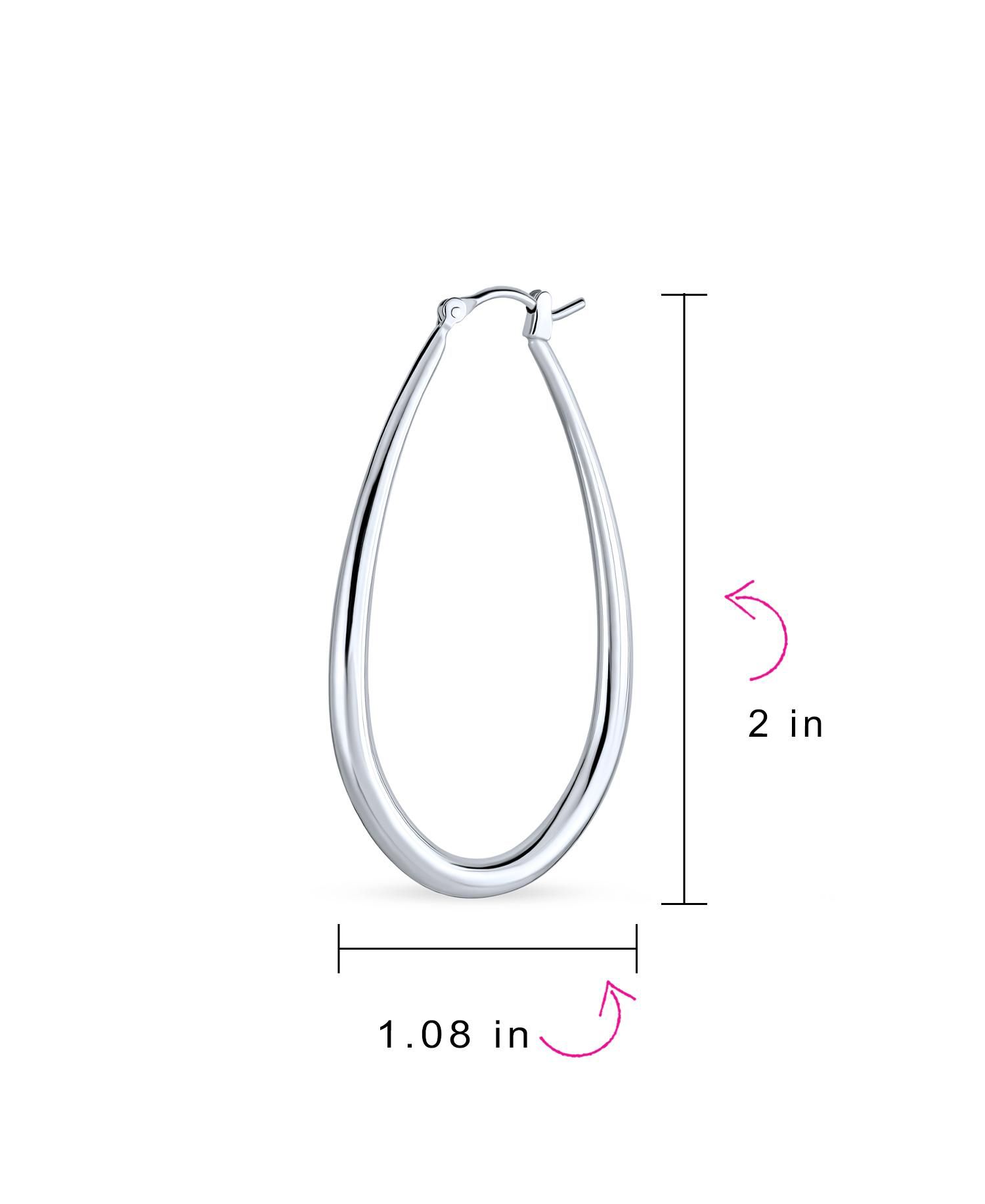 Large Tube Oval Hoop Earrings 2" .925 Sterling Silver Hinged Notched