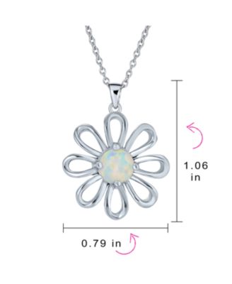 White Rainbow Opal Daisy Flower Pendant Necklace Sterling Silver October Stone