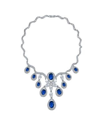  Art Deco Collar Necklace Set with Teardrop CZ and Earrings Silver Plated