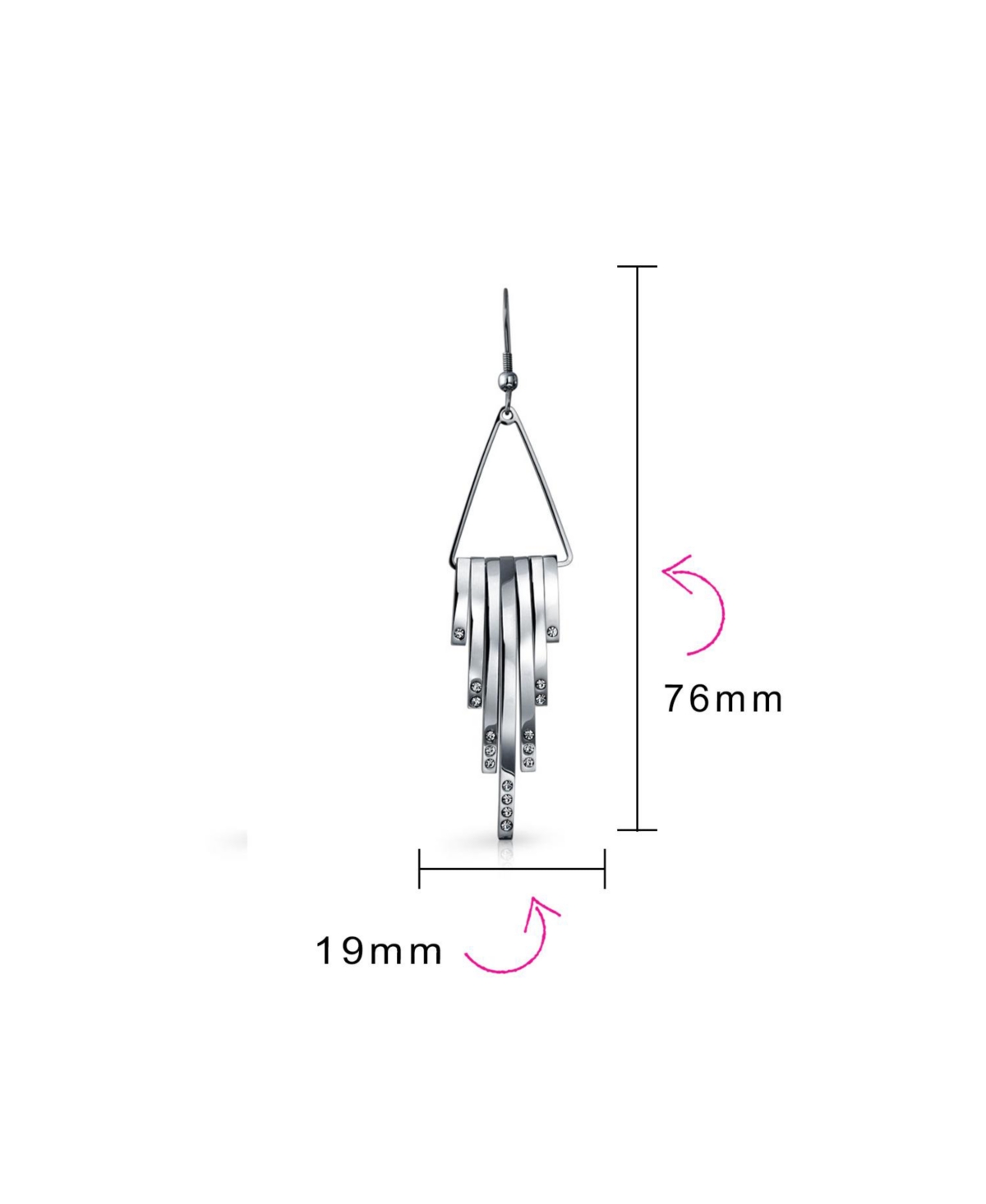 Bling Jewelry Geometric Art Deco Style Long Bars Dangle Statement Earrings For Women Crystal Accent Stainless Steel