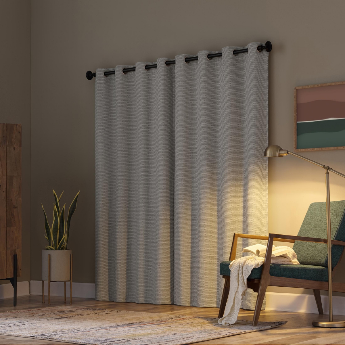 Scott Living Rafaela Woven Pattern Chenille 100% Blackout Grommet Curtain Panel, 50