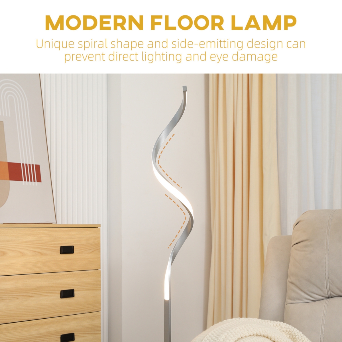 Streamdale Furniture Modern Led Floor Lamp with Warm White, Square Base, and Foot Switch