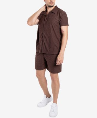 Men's Casual Textured Camp Collar Short Sleeve Button-Up Shirt