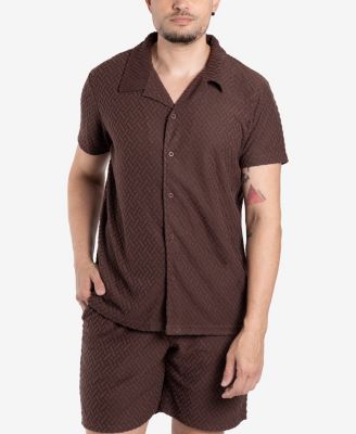 Men's Casual Textured Camp Collar Short Sleeve Button-Up Shirt