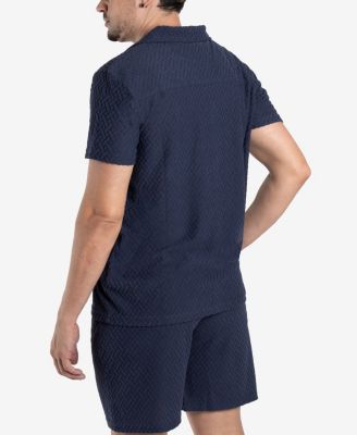 Men's Casual Textured Camp Collar Short Sleeve Button-Up Shirt