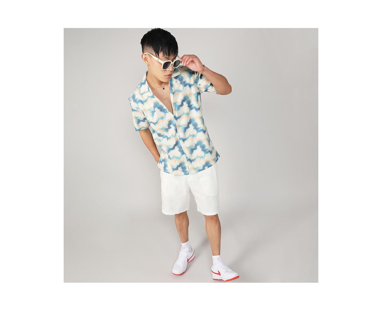 Men's Navy Blue & Off-White Ombre Lined Shirt