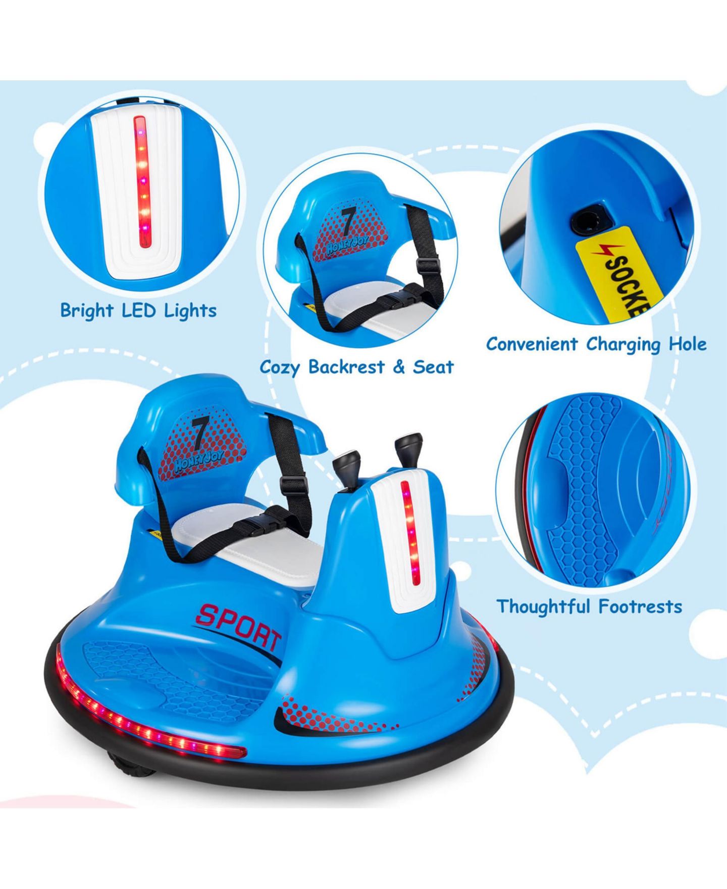 Детская игрушка Costway Electric Remote Control Bumper Car, 26" x 26" x 18.7", 66 lbs. Capacity, Ages 3-7, цвет: Синий — фото 8