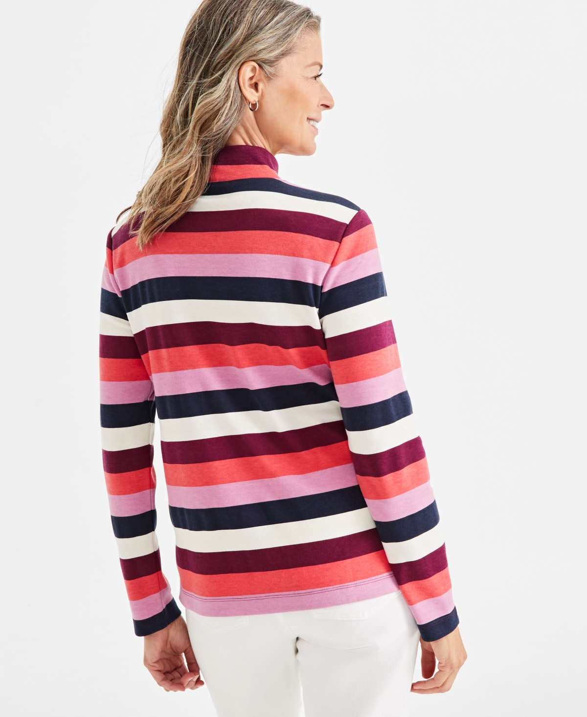 Style & Co Women's Striped Mock Neck Top, Created for Macy's