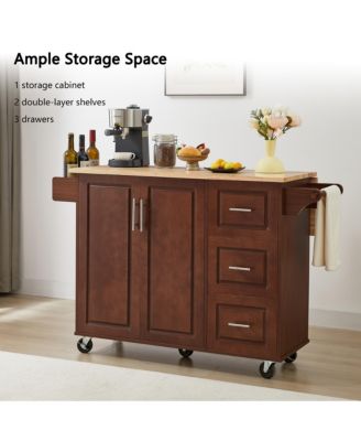 Drop Leaf Rolling Kitchen Island with Storage