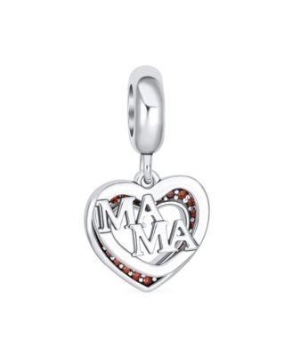 Two Open Hearts BFF MAMA Red Zirconia Dangle Charm Bead for Mom's Silver Bracelet