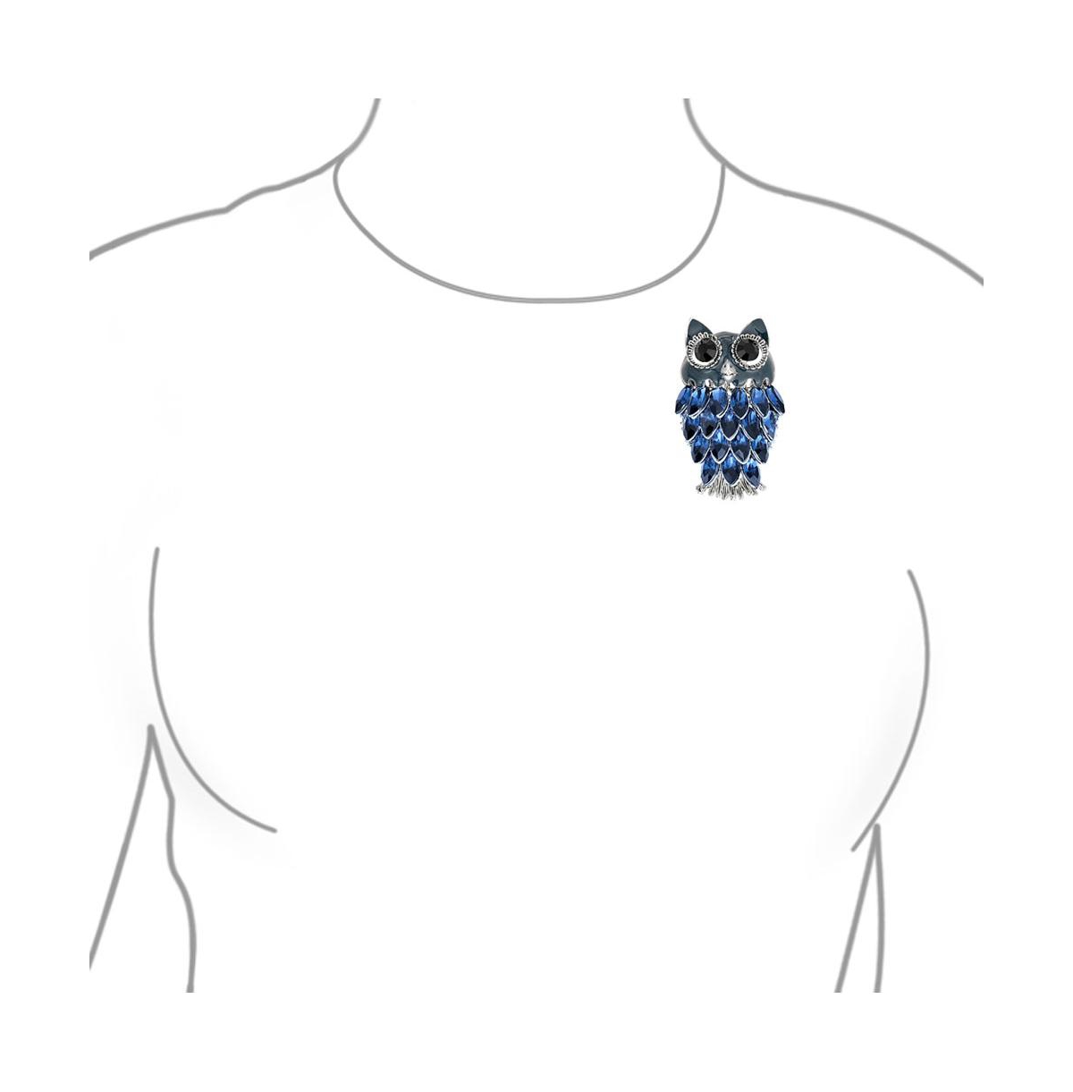 Bling Jewelry Lucky Large Fashion Statement Animal 3D NavyCrystal Enamel Bird Wise Owl Scarf Brooch Pin For Women - Blue