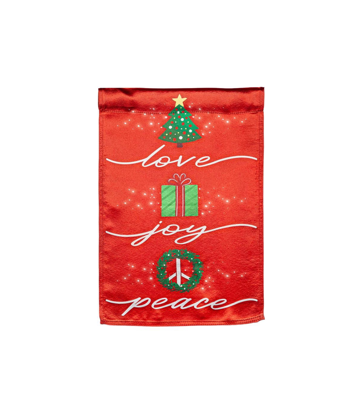 Garden Flag Love, Joy, Peace Lustre Double Sided Indoor Outdoor Decor 18" x 12.5" - Red