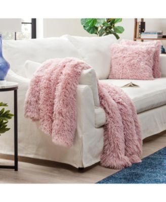 Premium Throw Blanket & Pillow Cover - Long Faux Fur Fuzzy Sherpa Throw (50" x 65”) & 2 Pillow Covers (18" x 18”) - 3-Piece Set, Pink