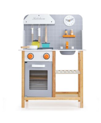 Wooden Kid's Play Kitchen Set Pretend Chef Cooking Toy with Cookware Accessories