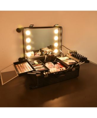 Rolling Makeup Case 24 Inch LED Lighted Mirror Cosmetic Travel Trolley