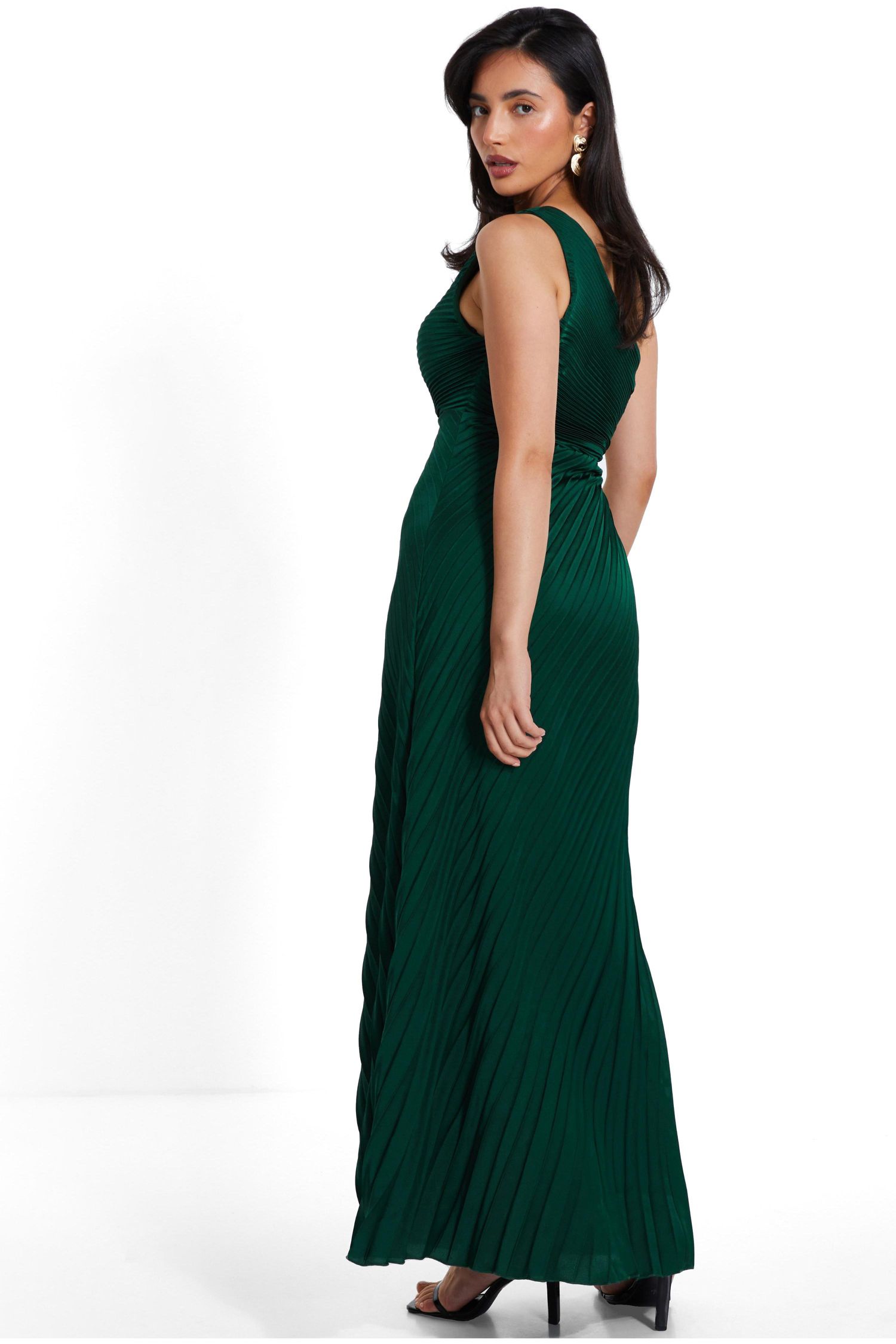 Women's Satin One Shoulder Pleated Maxi Dress