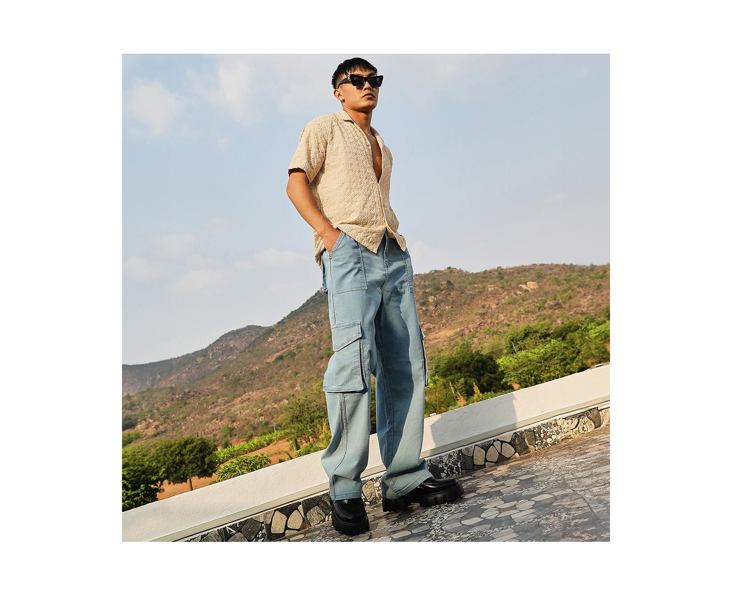 Men's Beige Embroidered Flora Shirt