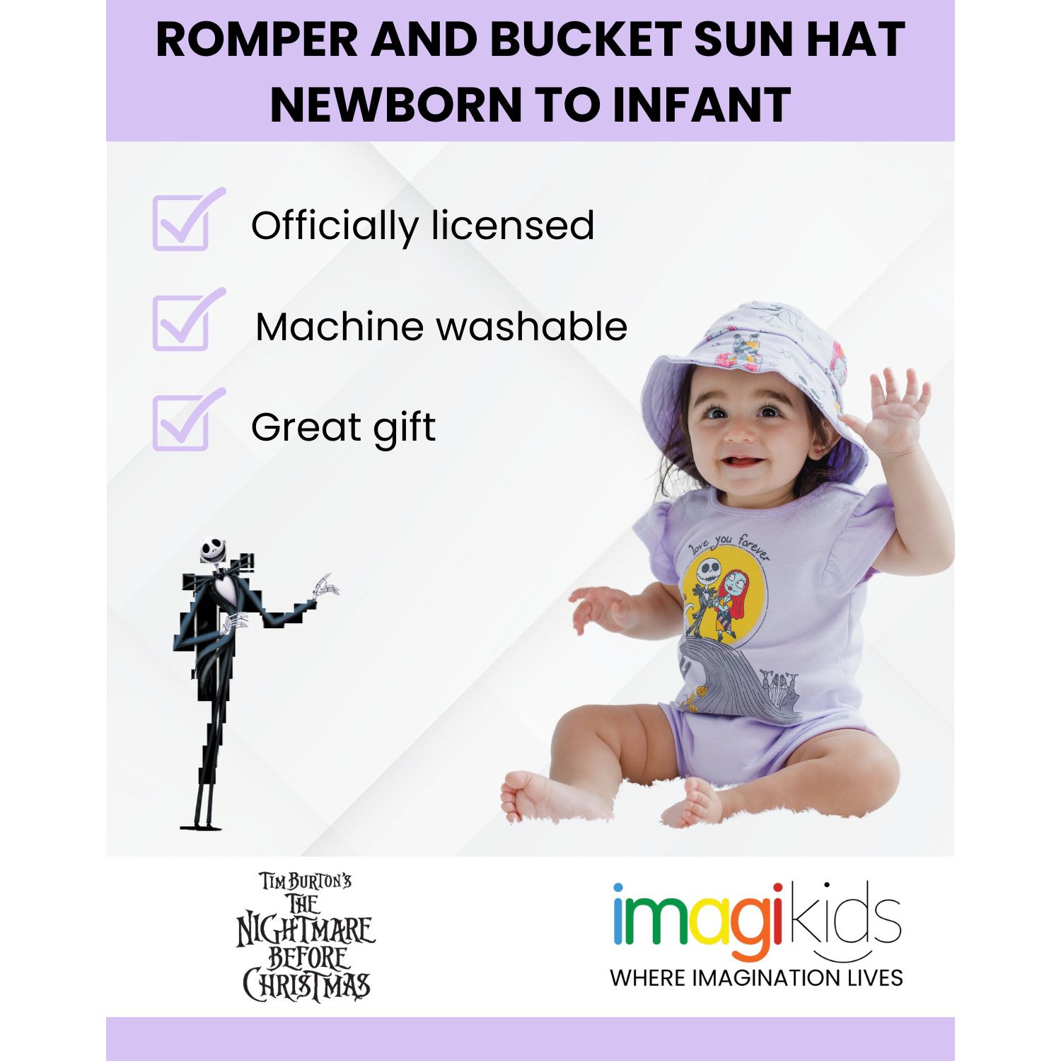 Baby Girls Disney Snap Romper and Bucket Sun Hat