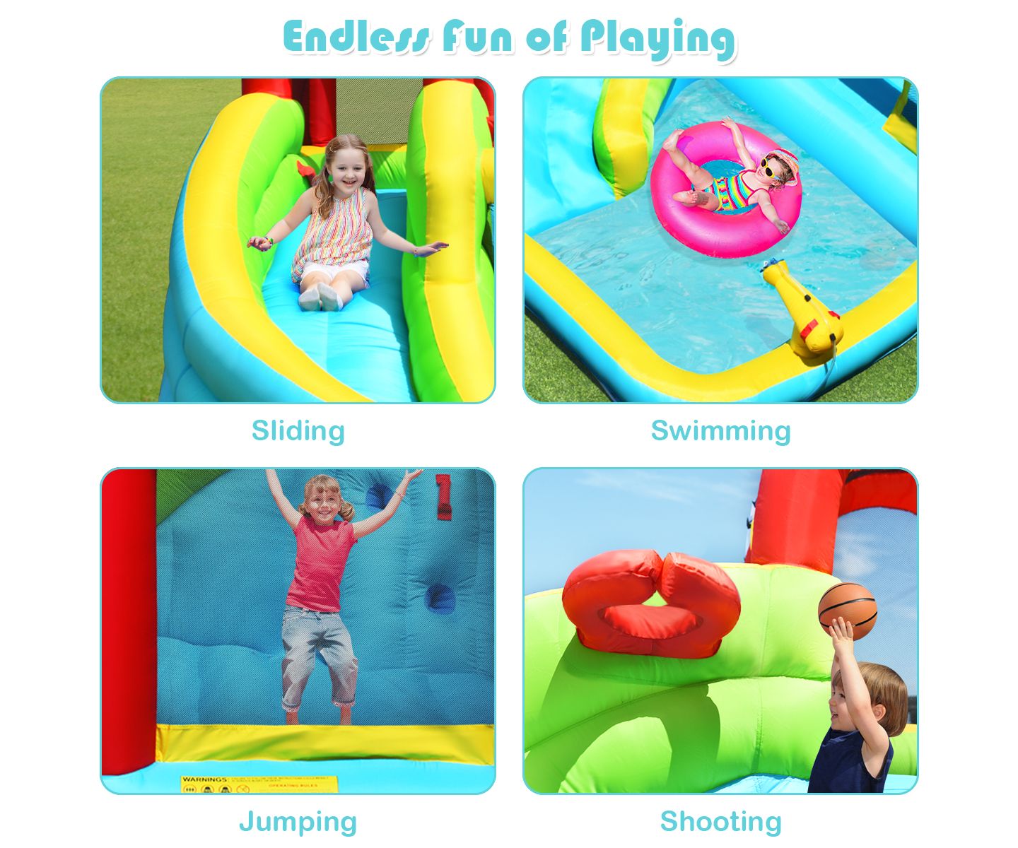 Детские игрушки Costway Inflatable Kids Water Slide Jumper Bounce House with Pool, 11' x 10' x 8', Accommodates 3 Children, от 3 лет, цвет: Синий — фото 9