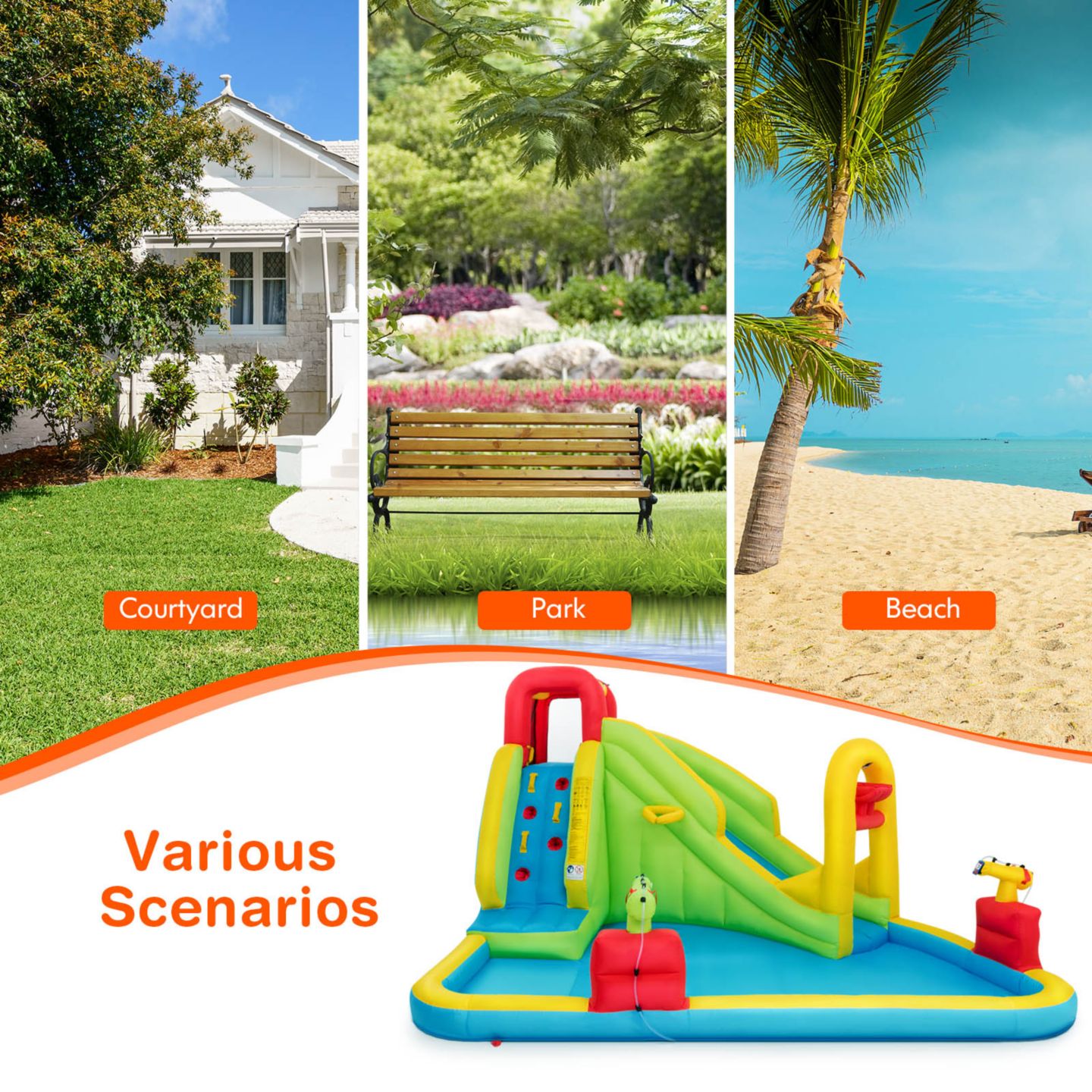 Детская игрушка Costway Inflatable Water Slide Bounce House, 350-lb Capacity, 3–10 лет, цвет: Зелёный — фото 8