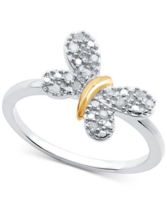 Macy's - Diamond Butterfly Ring (1/10 ct. t.w.) in Sterling Silver & 14k Gold-Plate