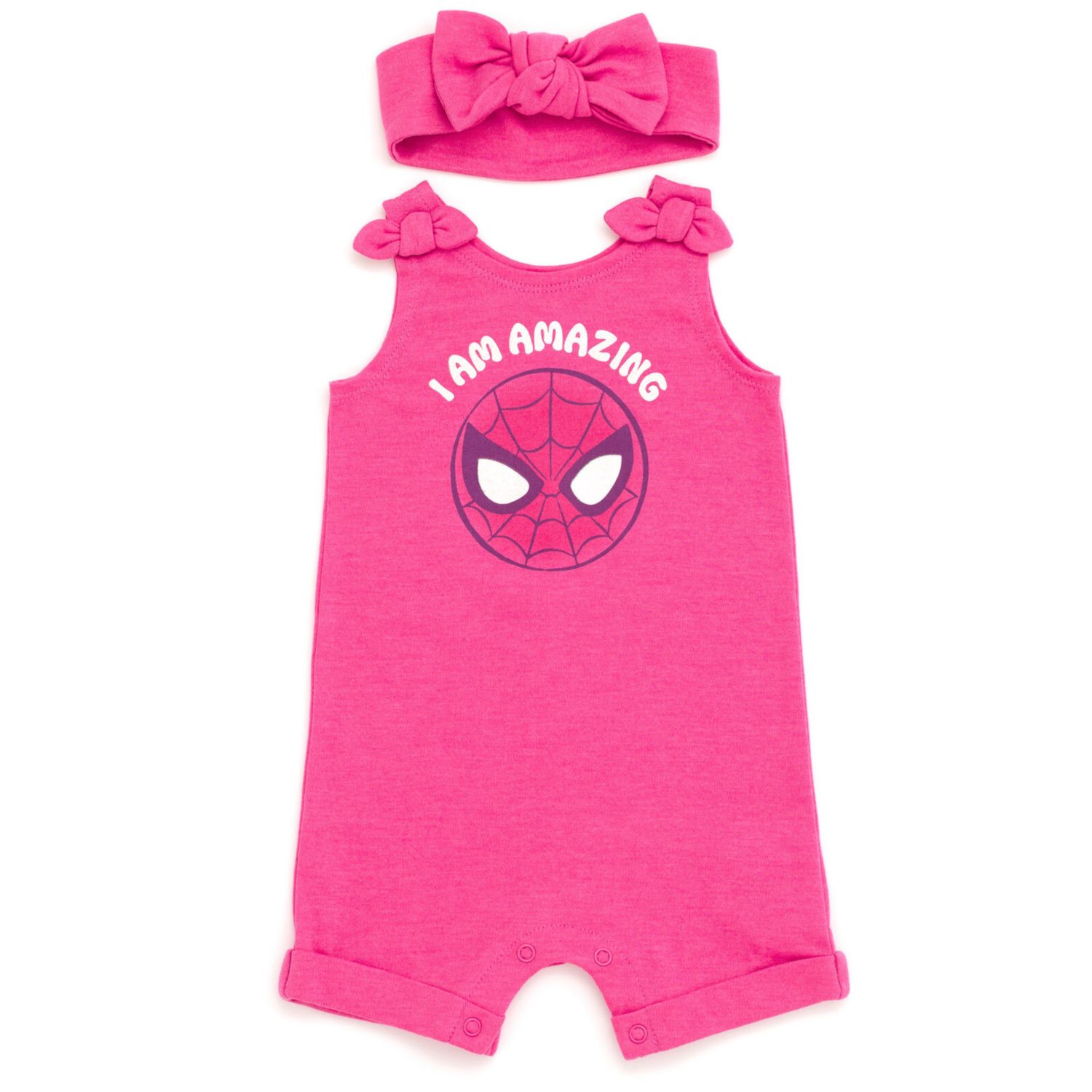 Baby Girls Marvel Spider-Man French Terry Romper and Headband Newborn to