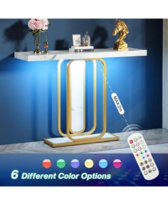 Modern Gold White Console Table with LED Lights, 41.3 Inch Entryway Hallway Foyer Accent Table with Faux Marble Veneer for Living Room, Entrance