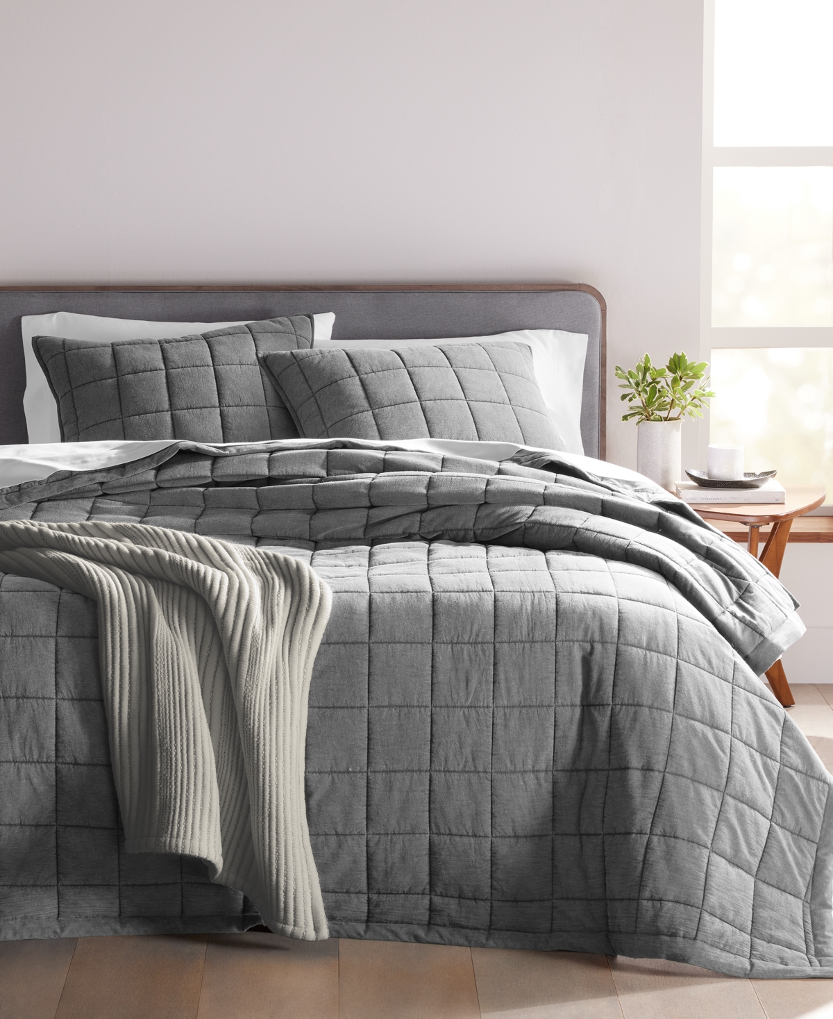 Oake Stonewashed Check Coverlet Set, King, Exclusively At Macy's In Charcoal