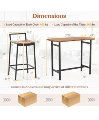 5 Piece Acacia Wood Bar Table Set Bar Height Table and Chairs with Metal Frame and Footrest