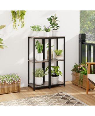 3-Tier Tall Metal Plant Stand Corner Plant Holder with Anti-tipping Device-Black & Gray