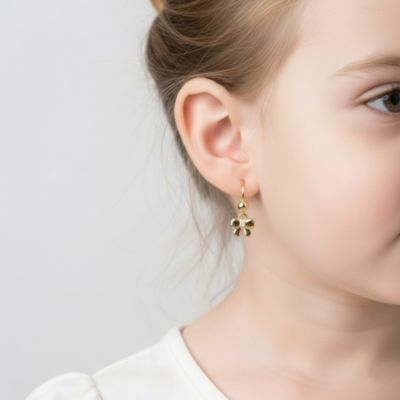 14K Gold Plated Bow Dangling earrings with Cubic Zirconia For Kids