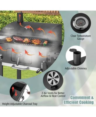 Outdoor BBQ Charcoal Grill with 2 Foldable Side Table and Wheels