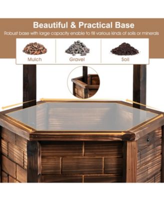 Rustic Wooden Wishing Well with Adjustable Hanging Bucket-Brown